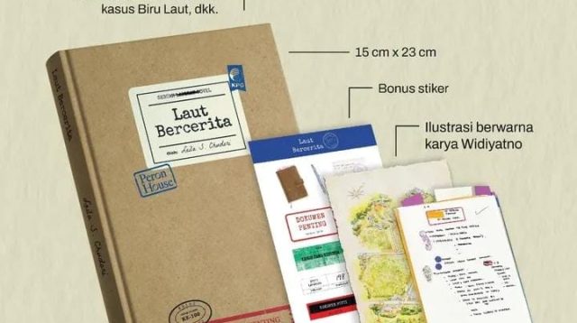 Foto buku novel Laut Bercerita edisi khusus cetakan ulang ke-100 (Sumber : Instagram @leilachudori : https://www.instagram.com/p/DLpfO6gxhaM/?igsh=M3J1bHQ4bzN2M3o5)